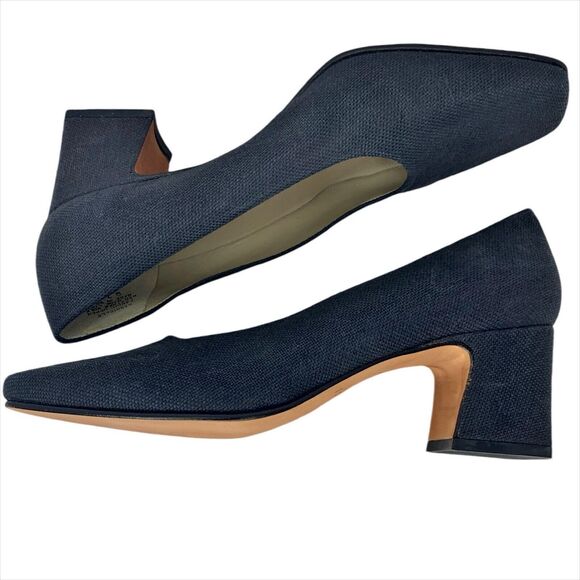 Nine West Block Heel Square Toe High Heeled Shoes Pumps 7 Navy Blue Fabric Upper - Picture 2 of 9